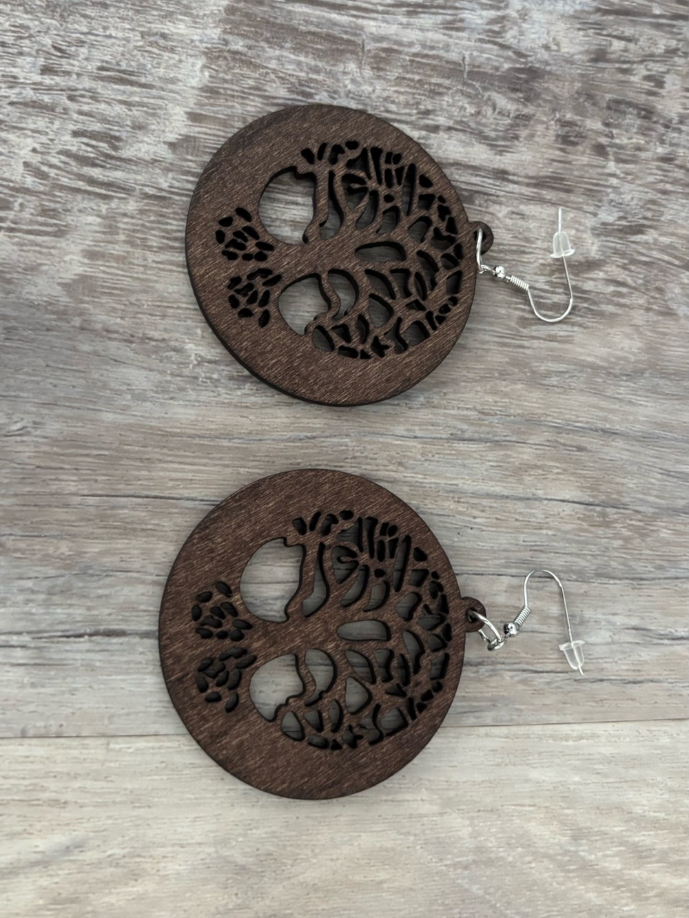 Wooden Dangle Earrings - Dark Brown